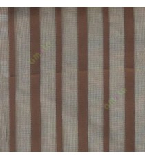 Brown color vertical pencil stripes net finished vertical and horizontal thread crossing checks poly sheer curtain